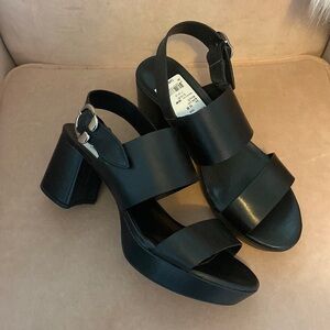 Black Aerosoles Carimma Platform Leather Sandals - Size 10